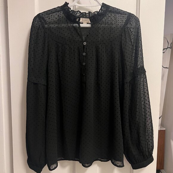 Women's Loft Black Sheer swiss dot blouse size small - Picture 1 of 4